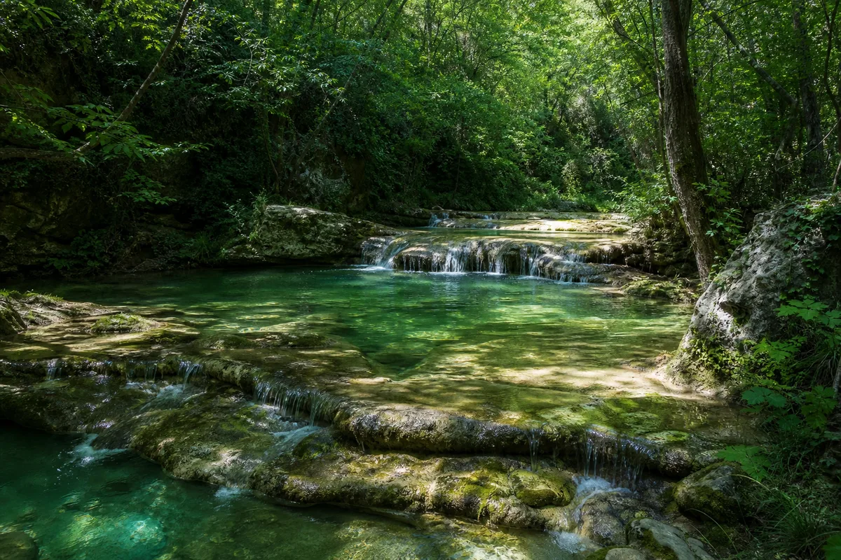 Bassin naturel de la Bresque en aval de la cascade de Sillans